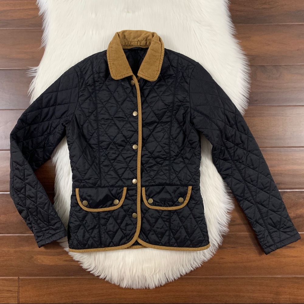 Barbour Black Quilted Jacket with Tan Accents